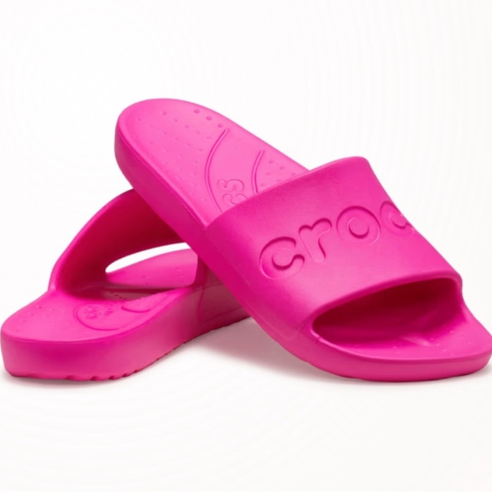 CROCS Women's Vibrant Pink Slide Sandals - Picture 2 of 2